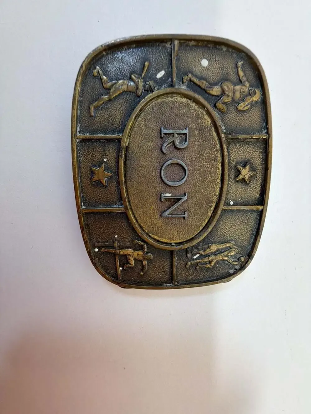 Vintage‎ 1977 The Kinney Co Personalised RON Multi-Sport Brass Belt Buckle